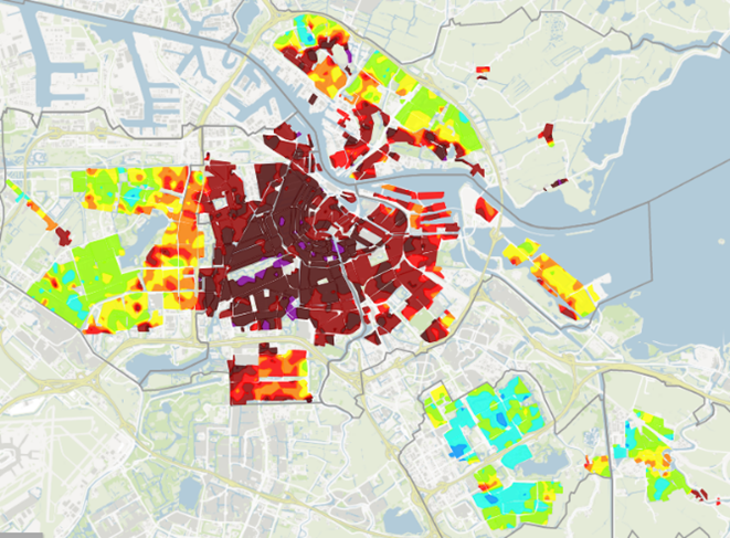 Verkoopprijzen in de gemeente Amsterdam per vierkante meter, 2021